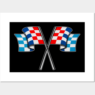 Checked racing car flag (Blue, Red, Light Blue Color) Posters and Art